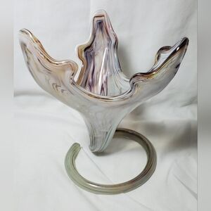 Multi-Colored Vtg Swirl Murano-Style Vtg Art Glass Hand Blown Flower Vase